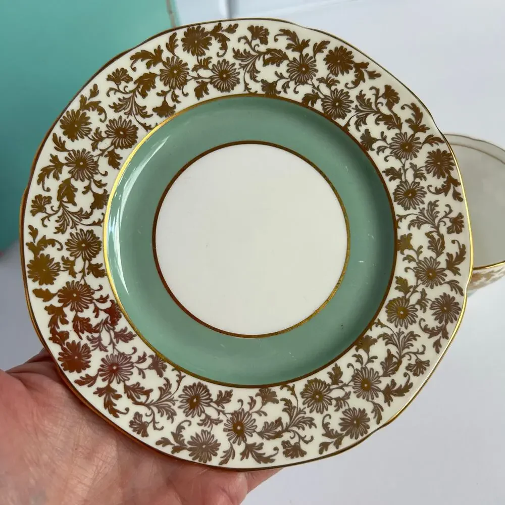 Paragon Royal Warrant Mint Gold Bone China Teacup Saucer Trio
